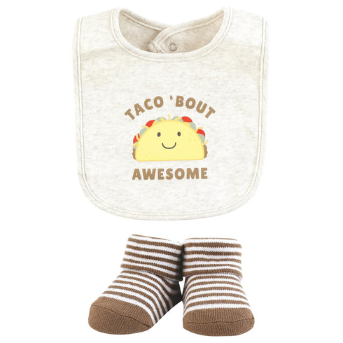 Set, Hudson Baby Unisex Baby Cotton Bib and Sock Taco Tuesday, One Size