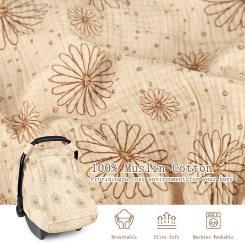 Pea Pod Muslin Baby Car Seat Cover, with Extra Large Mesh Window Breathable Infant Car Seat Canopy Cover, Universal Fit