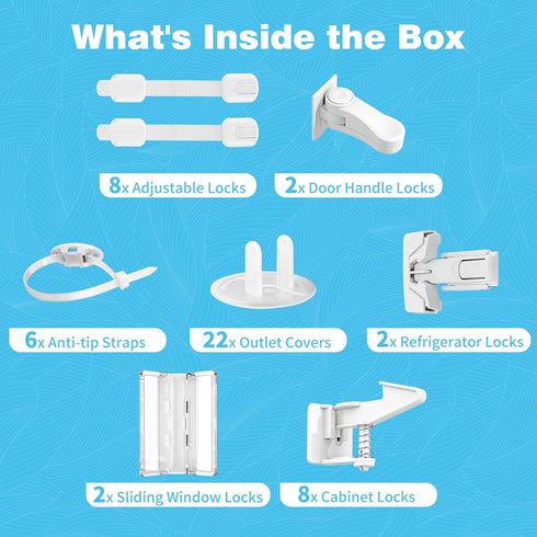 Set Inaya Baby Proofing Kit Advanced - Child Safety Hidden Locks for Cabinets & Drawers, Adjustable Safety Latches