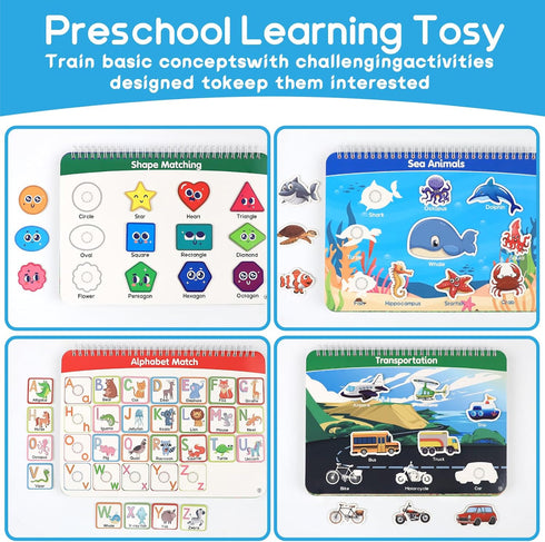 15 3-5 HarVow Busy Book with Classified Storage Box & Double-Sided Writing Board, Themes Montessori Preschool Learning