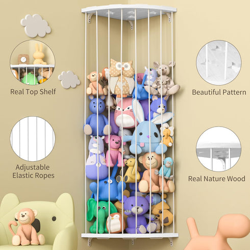 Stuffed Animal Storage Wood Corner Plush Toys Holder with Star Pattern, Length Adjustable Large Hanging Stuffed Animal