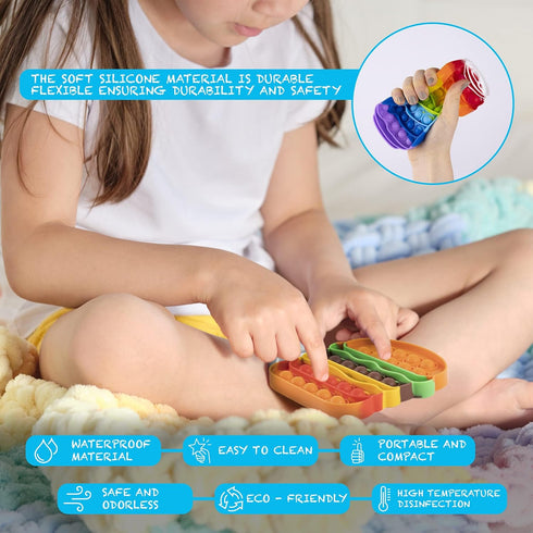 Pop Its Fidget Toys Pack 4 - Stress Relief Poppet Toy for Kids, Autism Learning, French Fry Pizza Hamburger