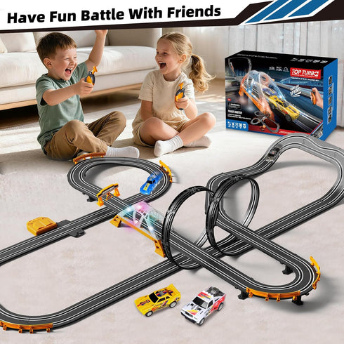 Glorryearst 4 Sets 7,8,9-12 Slot Car Racing Track for Kids with Cars Battery or Electric Powered Dual Racing Game