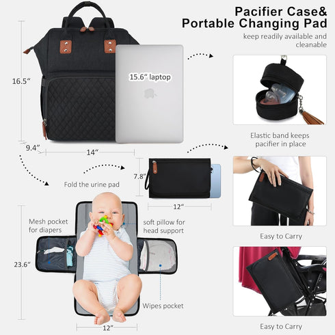 Backpack Diaper Bag for Baby Girl Boy Travel, Unisex Design with Pacifier Case, Theft Pocket, Changing Pad, Durable