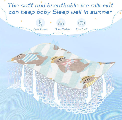 SyXIOP 28" 52" Cartoon Cute Seal Beach Vacation Cooling Baby Waterproof Crib Mattress Cover x Washable Padded Crib