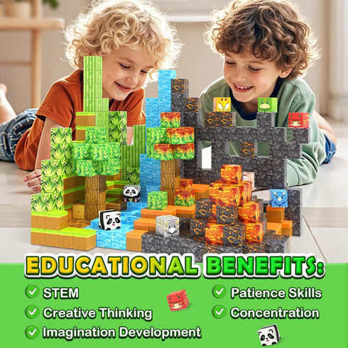 3-5 5-7, 3 4 5 6 7 8 Magnetic Blocks-Build Mine Magnet World Dinosaur Panda Toys Kids Games, Toddler STEM Educational