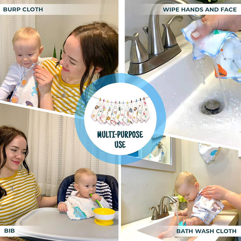Omilion Muslin Baby Washcloths Set, 12-Pack Natural Cotton Infant Bath Towels, 9x9 Inches, Tropical Rainforest