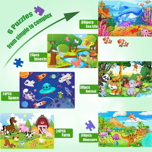 Wooden Jigsaw Puzzles for Kids Ages 3-5, 24-30 Pieces Educational Learning Toys for Boys and Girls