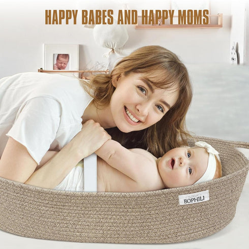 Baby Changing Basket Foldable Baby Changing Pad and Waterpoof Cover, Premium Handmade Cotton Rope Reinforced Moses