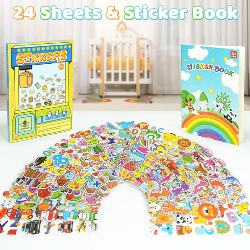 BEESTECH 24 Sheets 500+ Stickers for Kids, Teacher Reward Stickers, Potty Training Bulk with Dinosaur Traffic