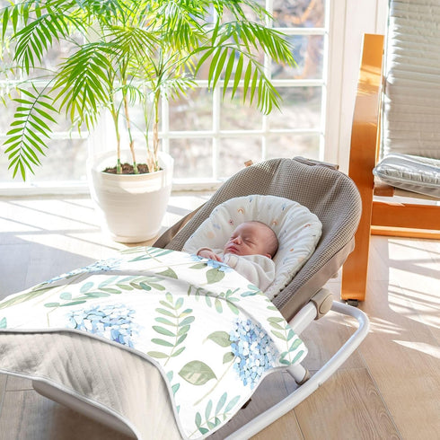 KICPOAY 30x40 Inch Swaddle Blanket for Blue Floral Hydrangeas with Leaves Baby Receiving Blanket Muslin Baby Swaddles
