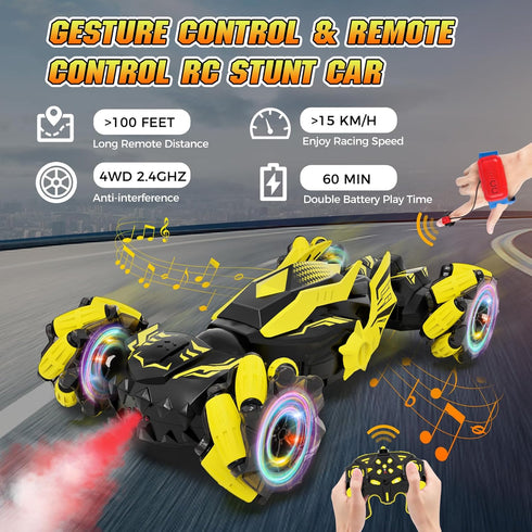 2.4GHz 4WD 6-12 360 Gesture Sensing RC Stunt Car, Remote Control Car Toys for Boys Years Old, Hand Controlled Remote