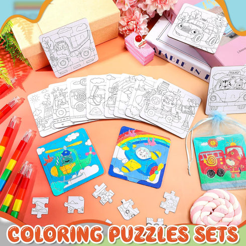 Fullhawl 12 Sets 12 12 Supplies(12, Transportation Puzzles Traffic Theme Color Your Own Puzzles DIY Construction Jigsaw