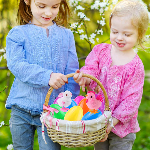 12 Pack Grastfu Jumbo Easter Eggs Filled Wind Up Toys, Colorful Plastic Egg with Wind Up Jumping Chicks Bunny Plush