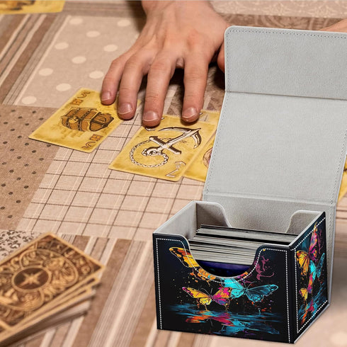 Card Deck Box for MTG Cards, Strong Magnetic Storage Box for 100+ Single Sleeved Cards, Cute Rainbow Butterfly