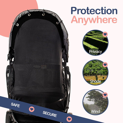 Stroller Sun Shade Extender Universal Clip-On Baby Stroller Sun Shade Cover, UV Protection, Breathable See-Through