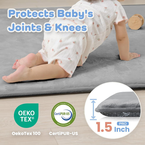 1.5" 39x59 Thick Baby Play Mat for Floor, Playpen Mat, Pro Soft Flannel Foam Mats Toddler Infant Kids Crawling