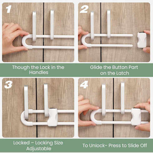 Jetec 10 Pieces Adjustable Cabinet Locks for Babies, U-Shaped Childproof Latch for Kitchen Door Storage Cupboard