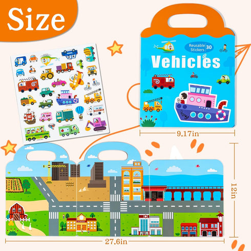 pinkking 3-6, 3+ Magnetic Reusable Sticker Book for Kids Ages Vehicles Truck with City Playboard Refrigerator Magnet