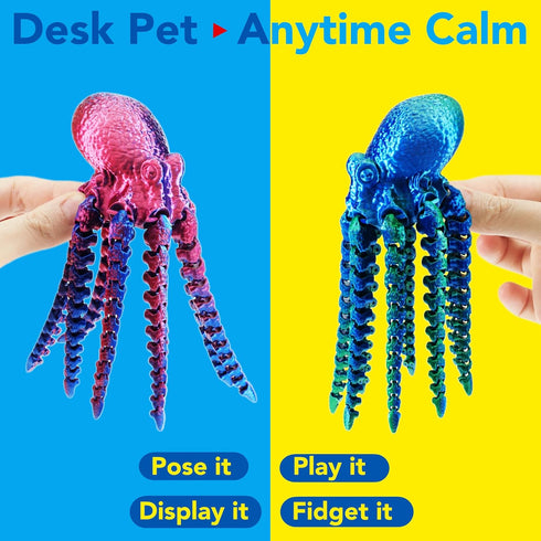 Maxdecoer 3D Articulated Printed Octopus Figure, Flexible Poseable Sea Creature, Desk Decor Fidget Toy, Collectible