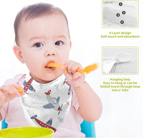 Burbuja 12x12 3 Pack Cartoon Airplane Baby Washcloths - Muslin Cotton Soft Absorbent Baby Towel for Newborn Baby