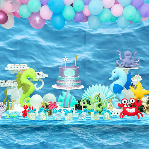 Irenare 2 Pieces Ocean Waves Plastic Tablecloth, 54 x 108 Inch Ocean Table Cover for Beach Pool Birthday Party