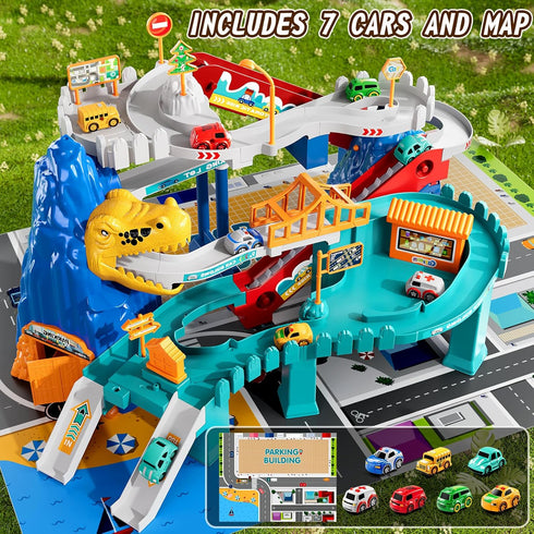2-4 Set 7 3 4 5 6 7 8 MSKOLER Dinosaur Race Car Tracks for Toddlers Years, Dinosaur Climbing Hills Railcar, Toy Car