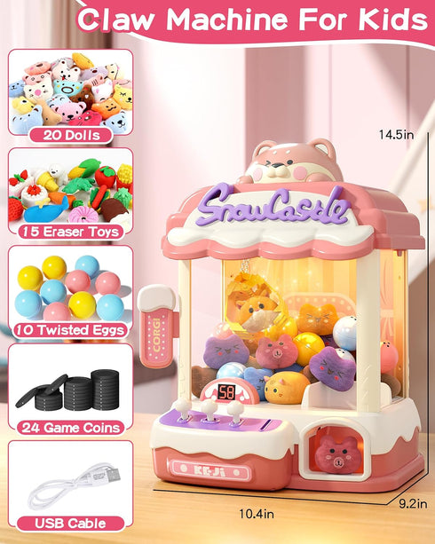 Claw Machine for Kids, Mini Vending Machine with Music, Electronic Prize Dispenser for Party Birthdays, Includes 45