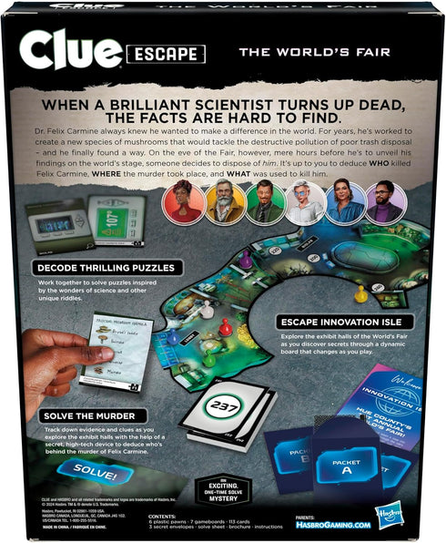 Clue Escape: The World’s Fair Board Game | Escape Room 1-Time Solve Mystery Games | Ages 10+ | 1 to 6 Players | 90 - 120 Mins.| Family Games