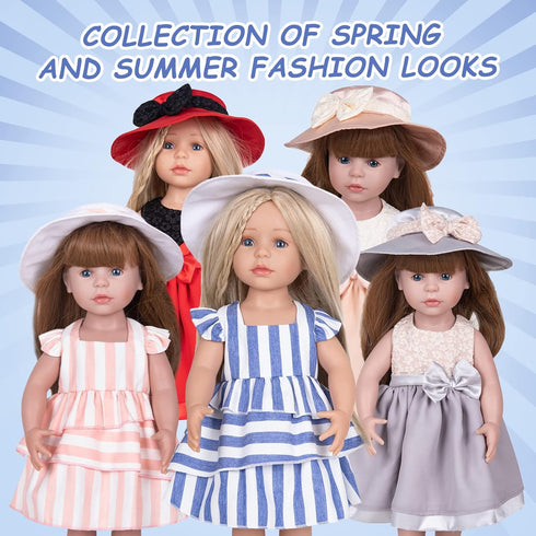 Doll Clothes and Accessories - 3 Pc. Set with Blue and White Stripes Skirt, Hat, and White Underwear