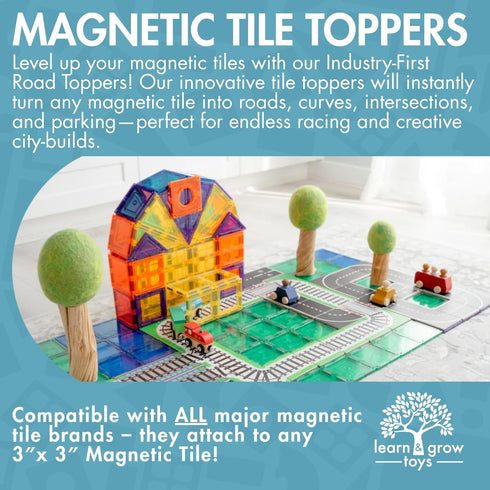 Pack 40PCs Set 3+, Set Learn & Grow Magnetic Tiles Road Expansion - Road Toppers for Cars, STEM Learning & Building Toy