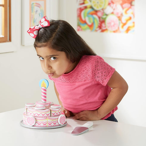Set Set 3+ Melissa & Doug Triple-Layer Party Cake Wooden Play Food - Birthday Cake Pretend Food Play for Toddlers, Kids