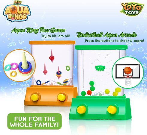 YoYa Toys Aqua Rings Handheld Water Game - Set of 2 Water Ring Toss and Basketball Hoop Toy