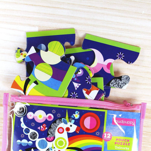 Mudpuppy - Unicorns Pouch Puzzle - 12 Extra-Thick Pieces - 14”x11” - Great for Kids Age 2+ - Travel Puzzle