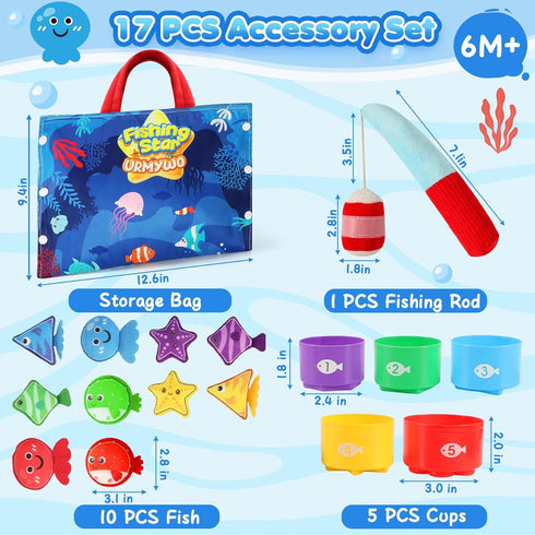 1 17 1 1 2 Montessori Toys for Year Old Boy Girl Birthday Gift, in Cloth Fishing Game with Stacking Cups, Color