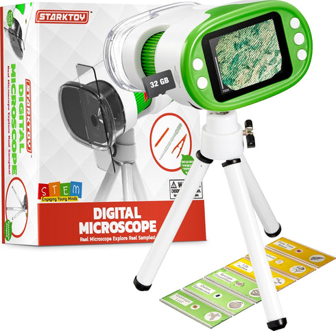 Rechargeable Digital Microscope for Kids, Portable Microscopes with Slides, Learning Educational Toys for Boys & Girls