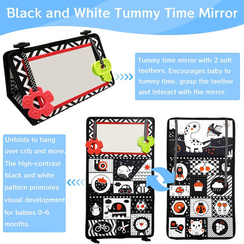 Autumety Tummy Tummy 0-3 0-6 6-12 Time Mirror Newborn Toys: Black and White Infant Time Toys Months Babies High