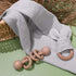 Baby Lovey and Wood Rattle Teether Ring, 3 Pack Montessori Gift, Gray Cotton Double Gauze for Baby Shower