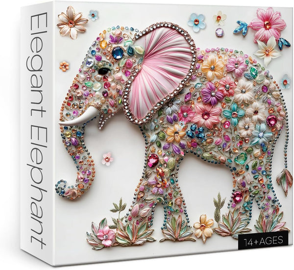 BBOLDIN Crystal Elephant Puzzles for Adults 1000 Pieces, Cute Animal Flower Jigsaw Puzzles,