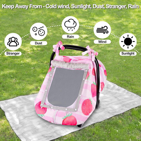 4 FIOBEE Baby Car Seat Cover, Car Seat Covers for Babies Infant Car Seat Canopy with Breathable Mesh Window Waterproof