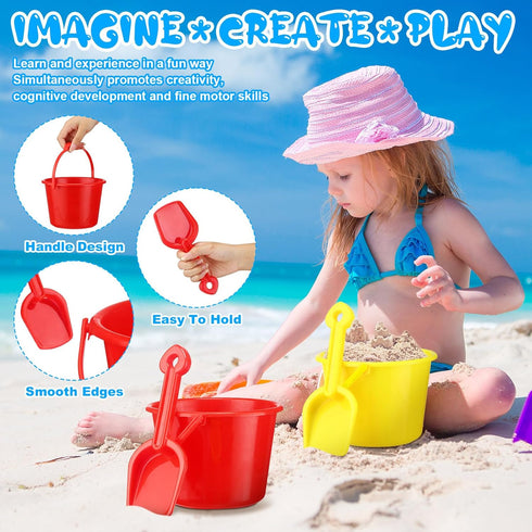 Lenwen 48 Set Beach Sand Buckets and Shovels - Bulk Pails and Shovel Set, Beach Play Tools for Kids Birthday Party