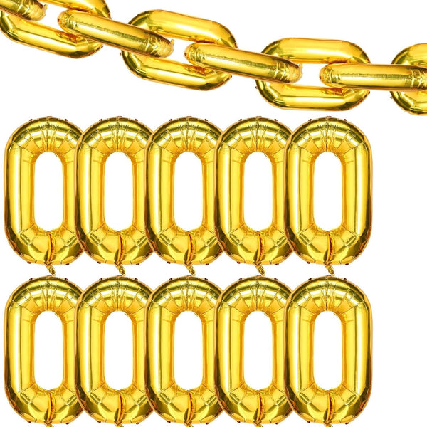 Gejoy 24 Pieces Chain Balloons, 16 Inch Foil 90s Balloons for Hip Hop Party Decorations, Gold