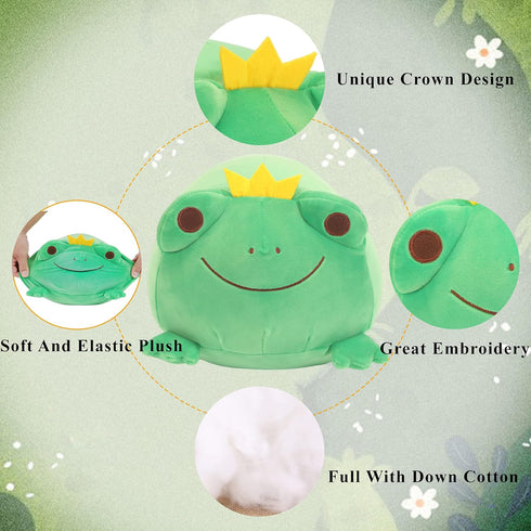 CAZOYEE Super Soft Frog Plush Stuffed Animal, Cute Snuggly Hugging Pillow, Adorable Plushie Toy Gift for Kids, Cuddly