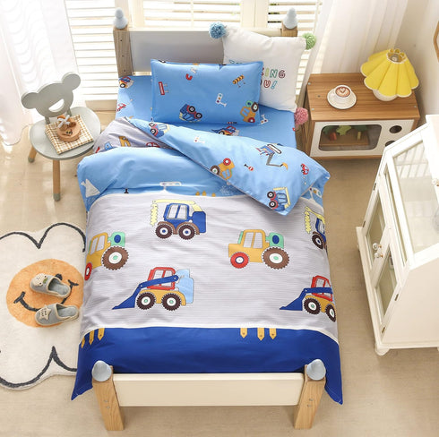 J-pinno Bulldozers Set, 100% 47" 59", Cars Digger Tractors Boys Girls Cartoon Duvet Cover + Pillowcase Zipper Closure