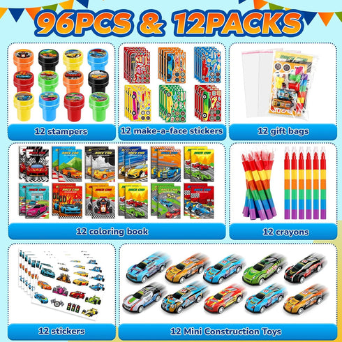 84Pcs Set BenLouis Race Car Party Favors Racing Theme Coloring Books Crayons Sticker Bulk for Kids Fast Racecar Wheels
