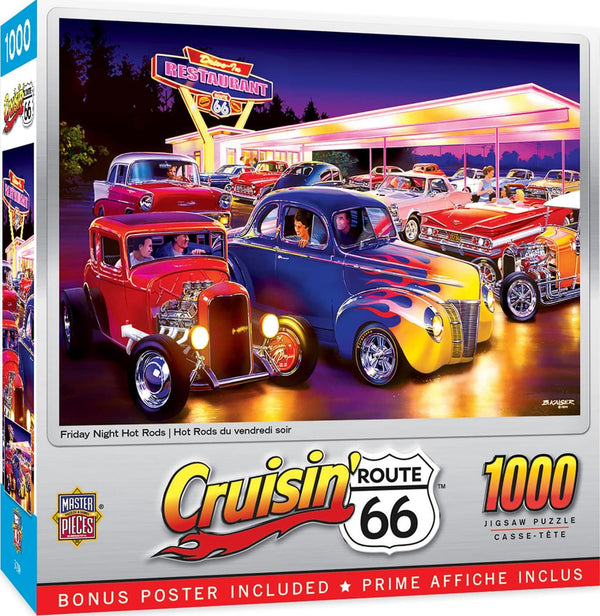 MasterPieces 1000 Piece Jigsaw Puzzle, Friday Night Hot Rod's, 19.25"x26.75" for Adults and Family.