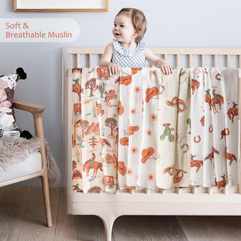 4 Pack 47"x47" Muslin Swaddle Blankets for Newborn, Large Soft Breathable Bamboo Cotton Baby Blanket, Lightweight