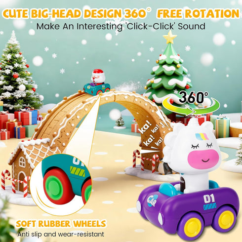 1-3, 6 Pack Set 6-9-12-18 1st 1-2 Press and Go Car Toys for Toddlers Birthday Gifts for Boys, Friction Powered Baby