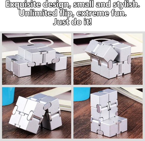 FUFUYOU Infinity Cube Fidget Toys Anxiety Stress Relief Toys for Men Aluminum Alloy Material (Gray)
