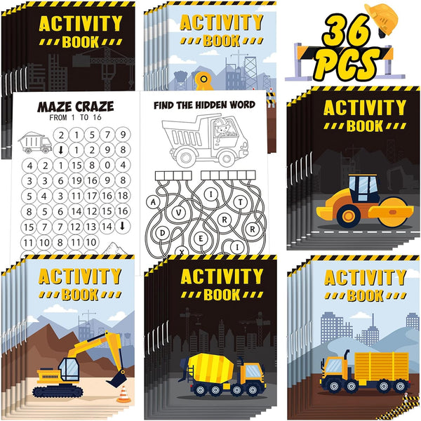 Sinmoe 36 Piece Mini Activity Books Set for Kids' Parties, Includes Construction